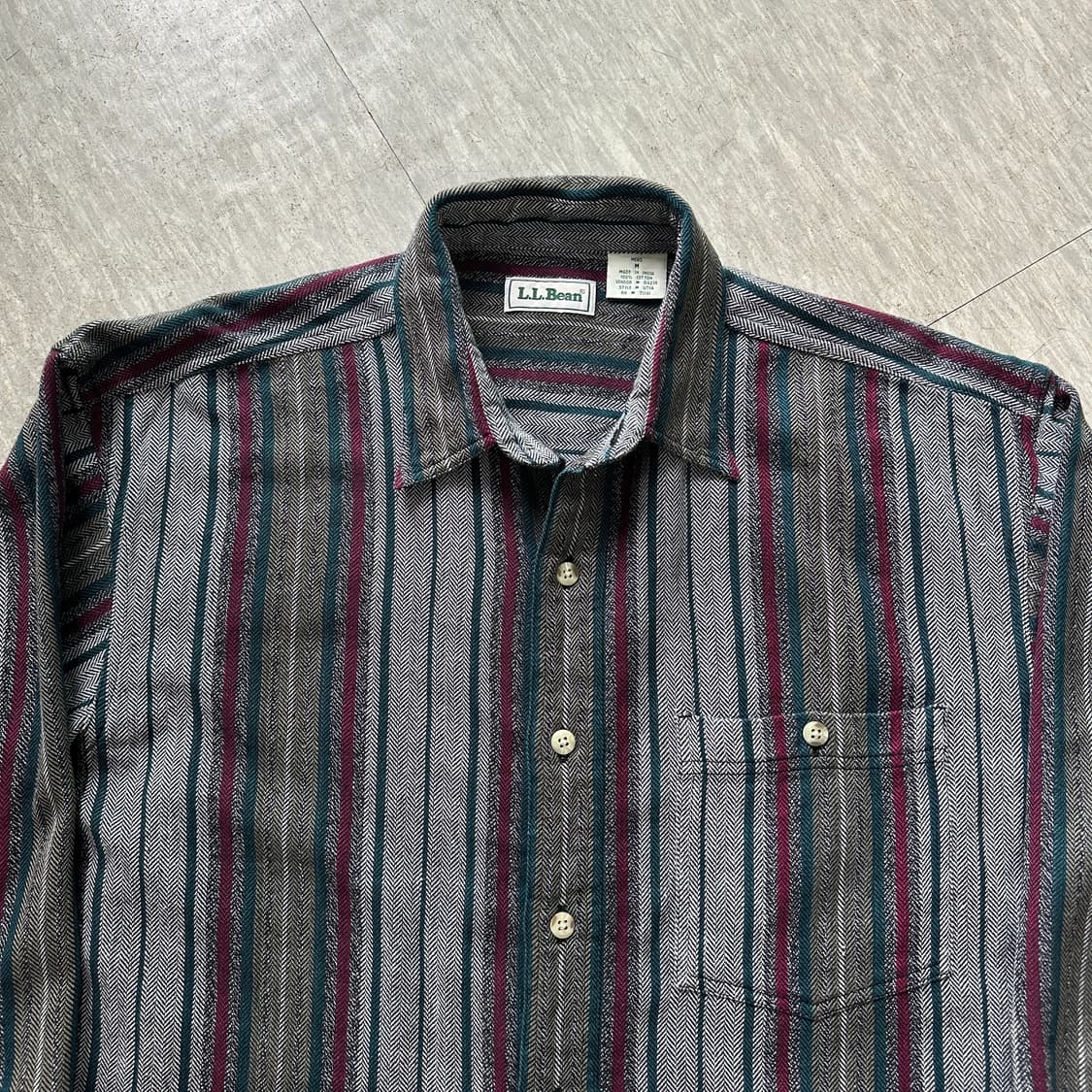 90s L.L.Bean 엘엘빈 스트라이프 헤링본 플라넬 코튼 셔츠  상품이미지2