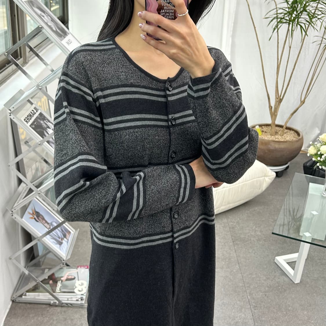 여성 스트라이프 롱 니트 가디건 상품이미지1