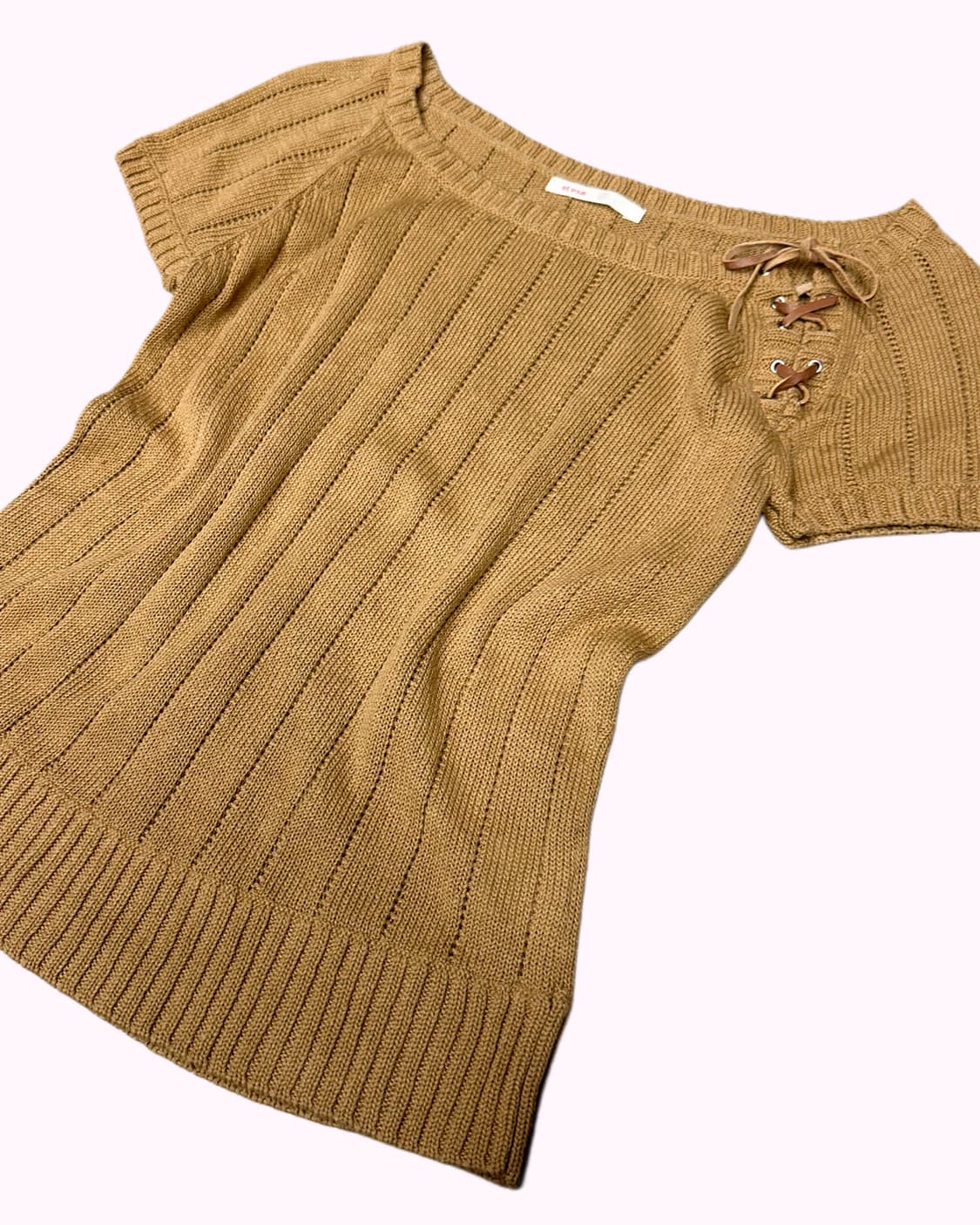 beige ribbed lace-up knit t 상품이미지3