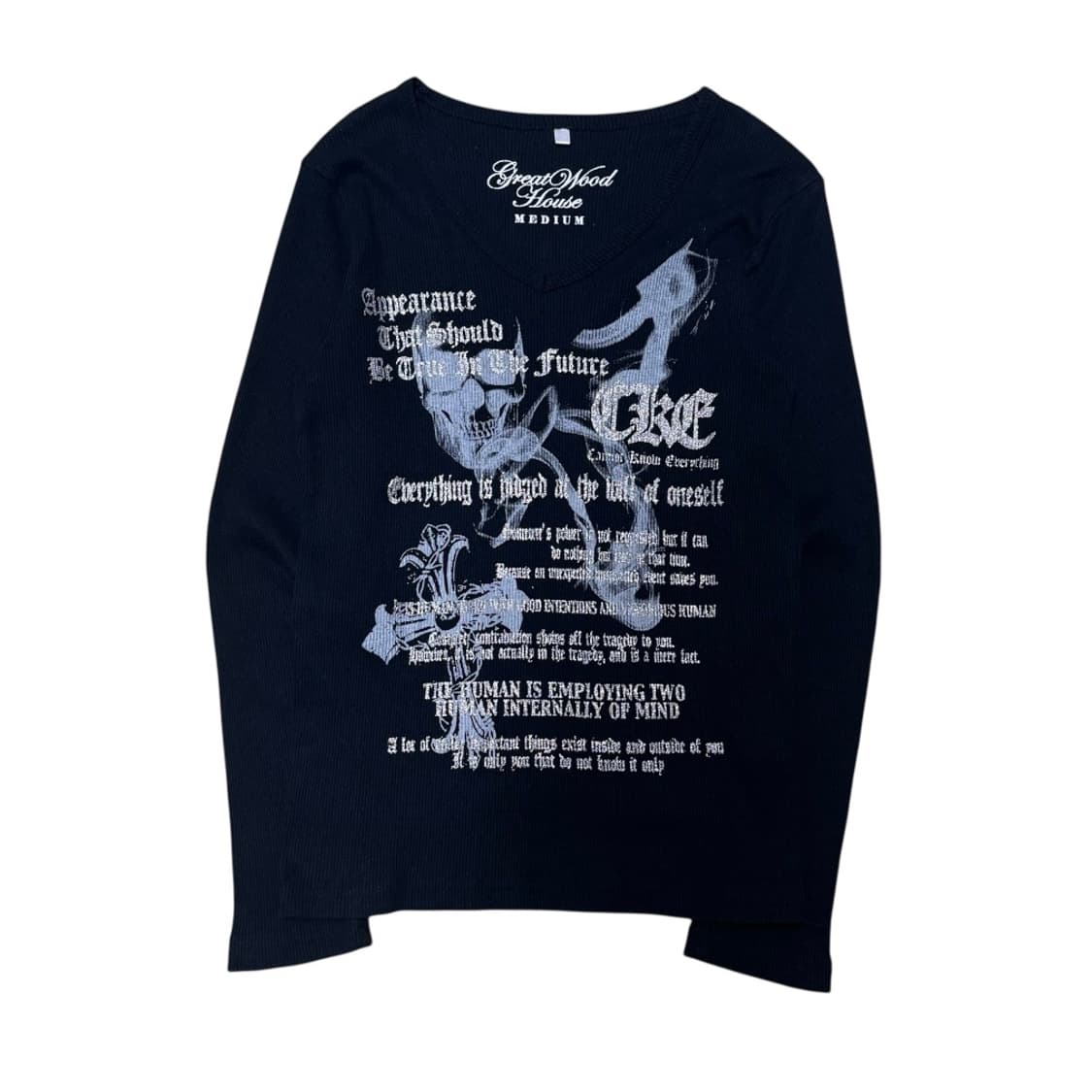 레터링 스컬 프린팅 브이넥 롱슬리브 상품이미지1