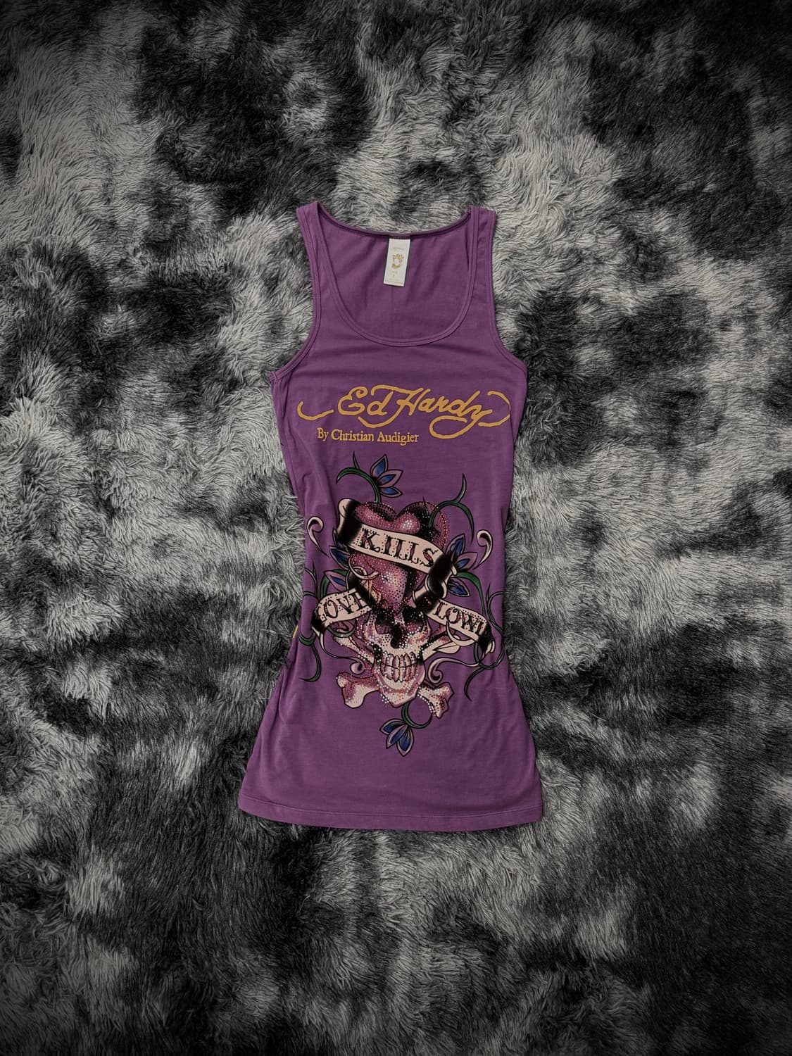Ed Hardy 하트 스컬 큐빅  퍼플 롱 슬리브리스 상품이미지1