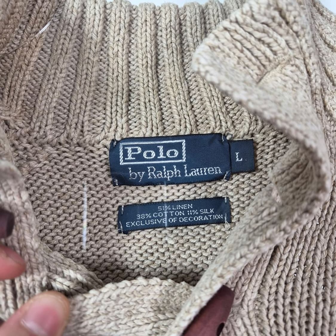 폴로 랄프로렌 성조기 리넨 코튼 실크 혼방 하프버튼 니트 L 상품이미지5
