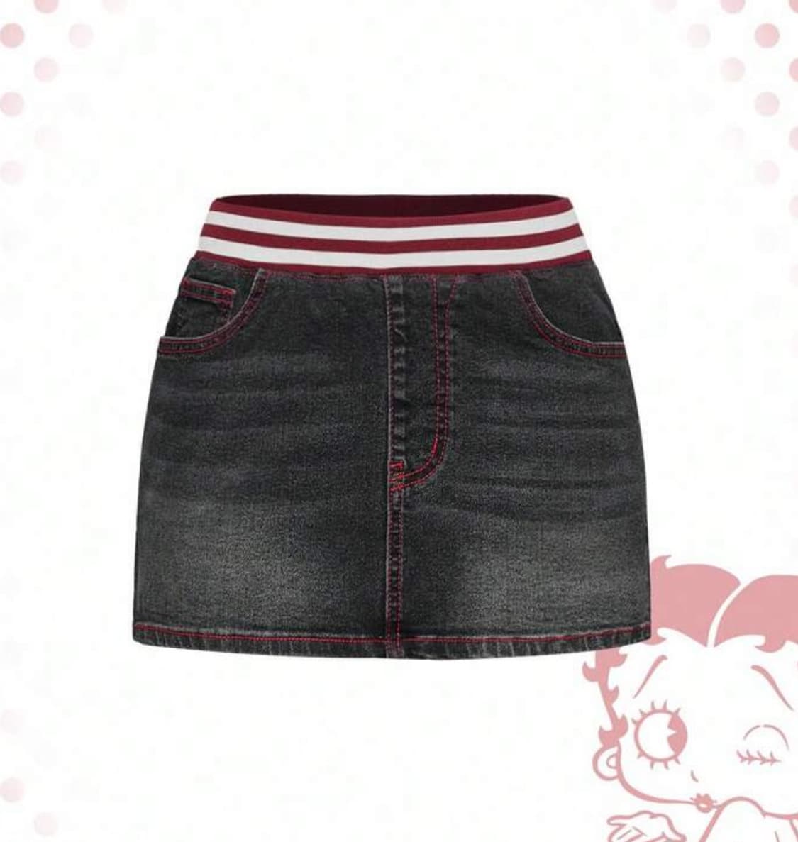 베티붑 그래픽자수 골지 데님 미니스커트  상품이미지2