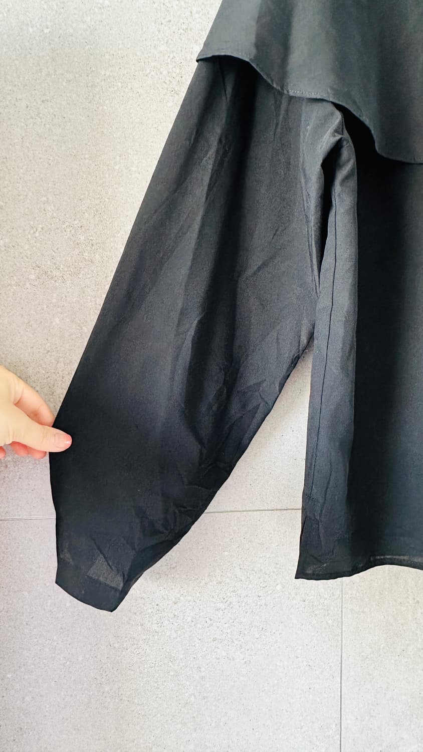 블랙 블라우스 어깨 망토 숄 케이프 스타일 얇은 긴팔 데일리 상품이미지2