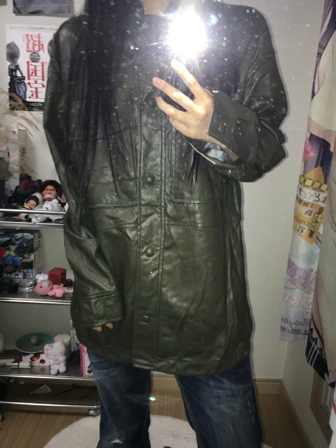 자라 카키 페이크 레더 셔츠 상품이미지3