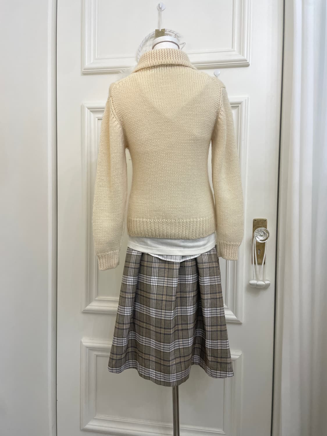 beige brown check pleats banding skirt 상품이미지7