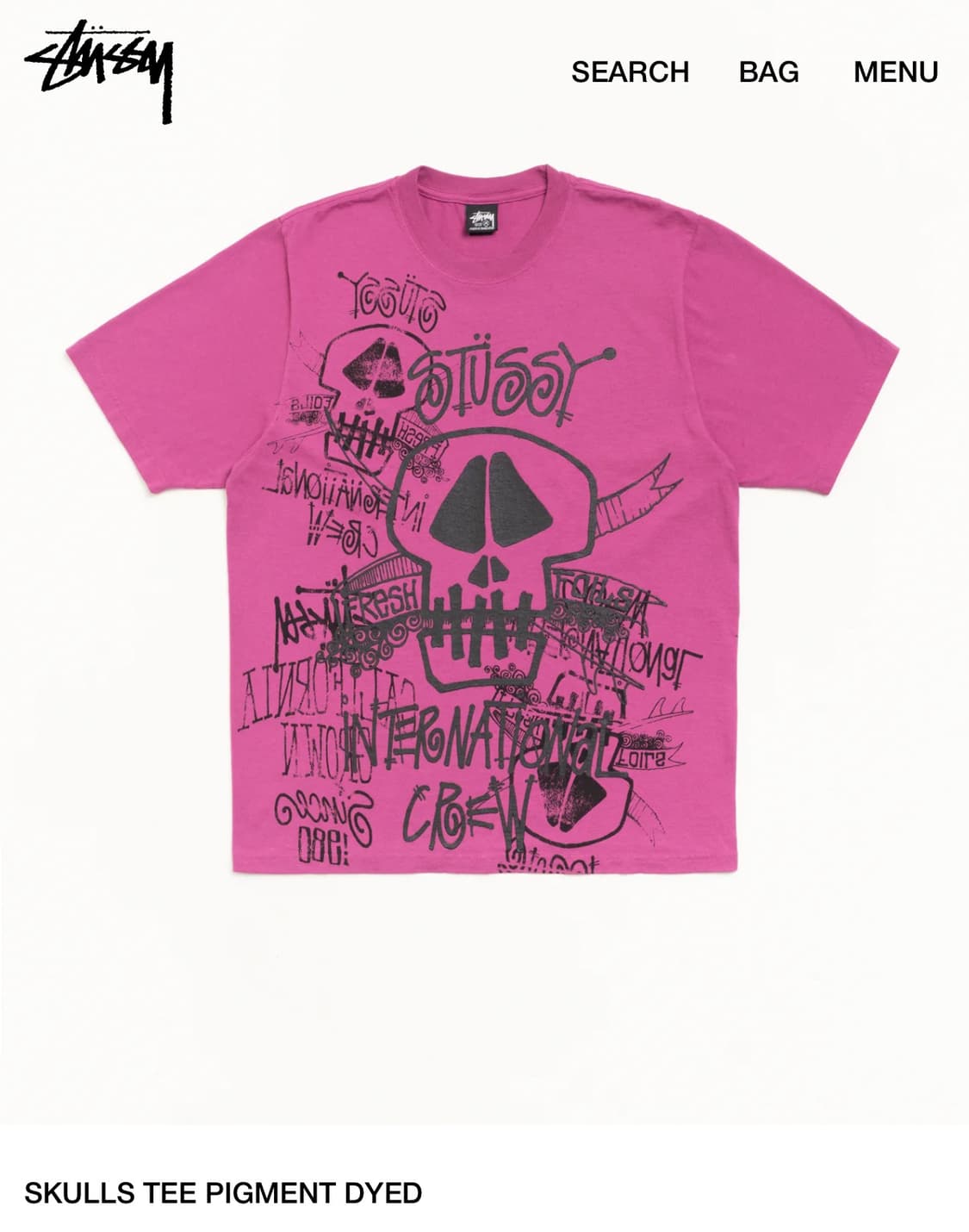 스투시 반팔티 SKULLS TEE PIGMENT DYED M (택포) 상품이미지1