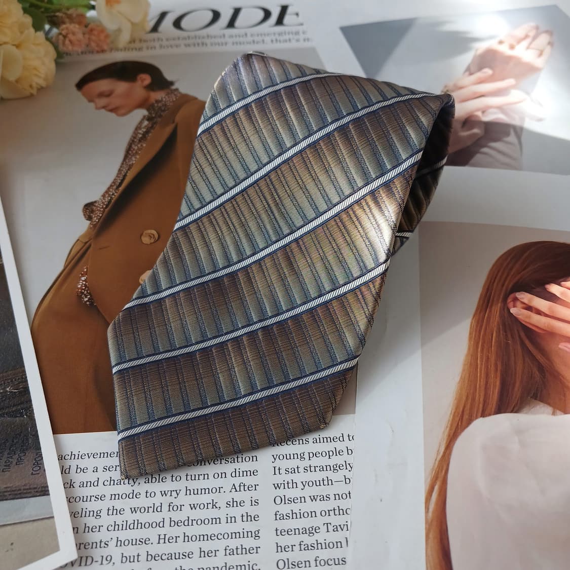 아쿠아스큐텀 실크 브라운 스트라이프 넥타이 9.5cm A등급 A19424 상품이미지4