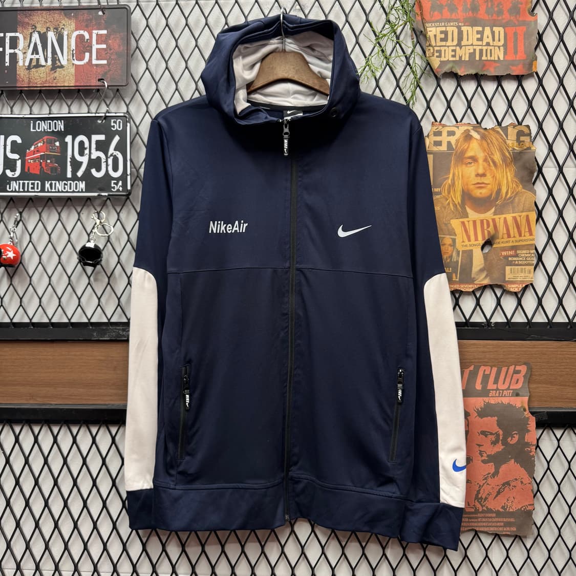 나이키 에어 후드 트랙 자켓 전면 스우시 로고 포인트 네이비 화이트 상품이미지1