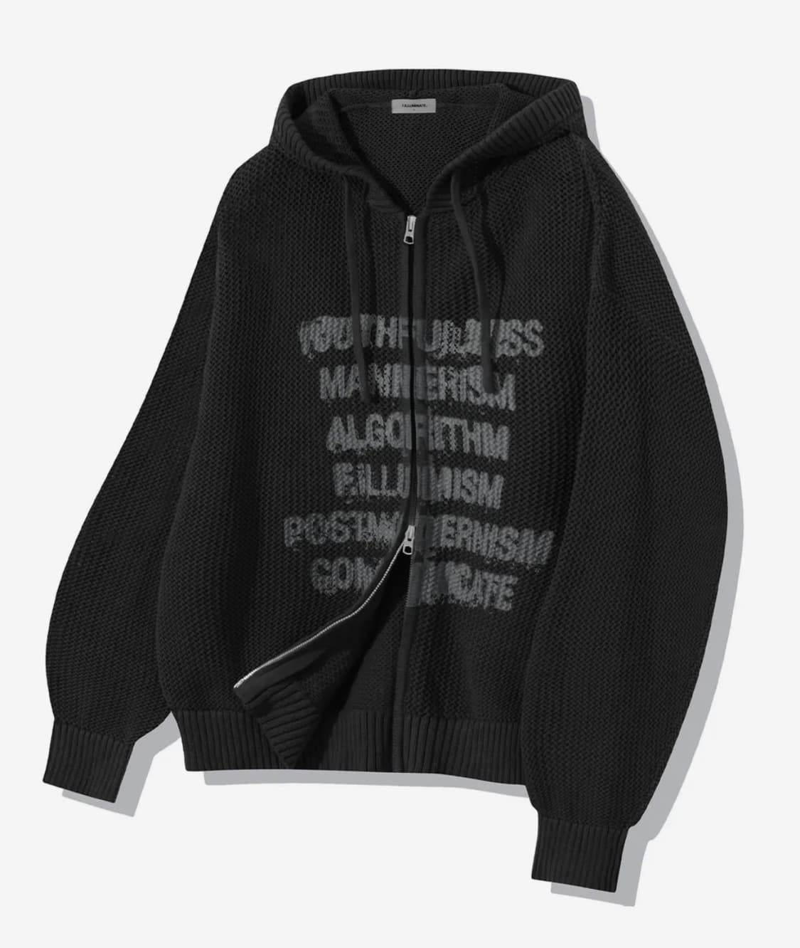 필루미네이트 스프레드 펀칭 니트 후드 집 업 블랙 상품이미지1