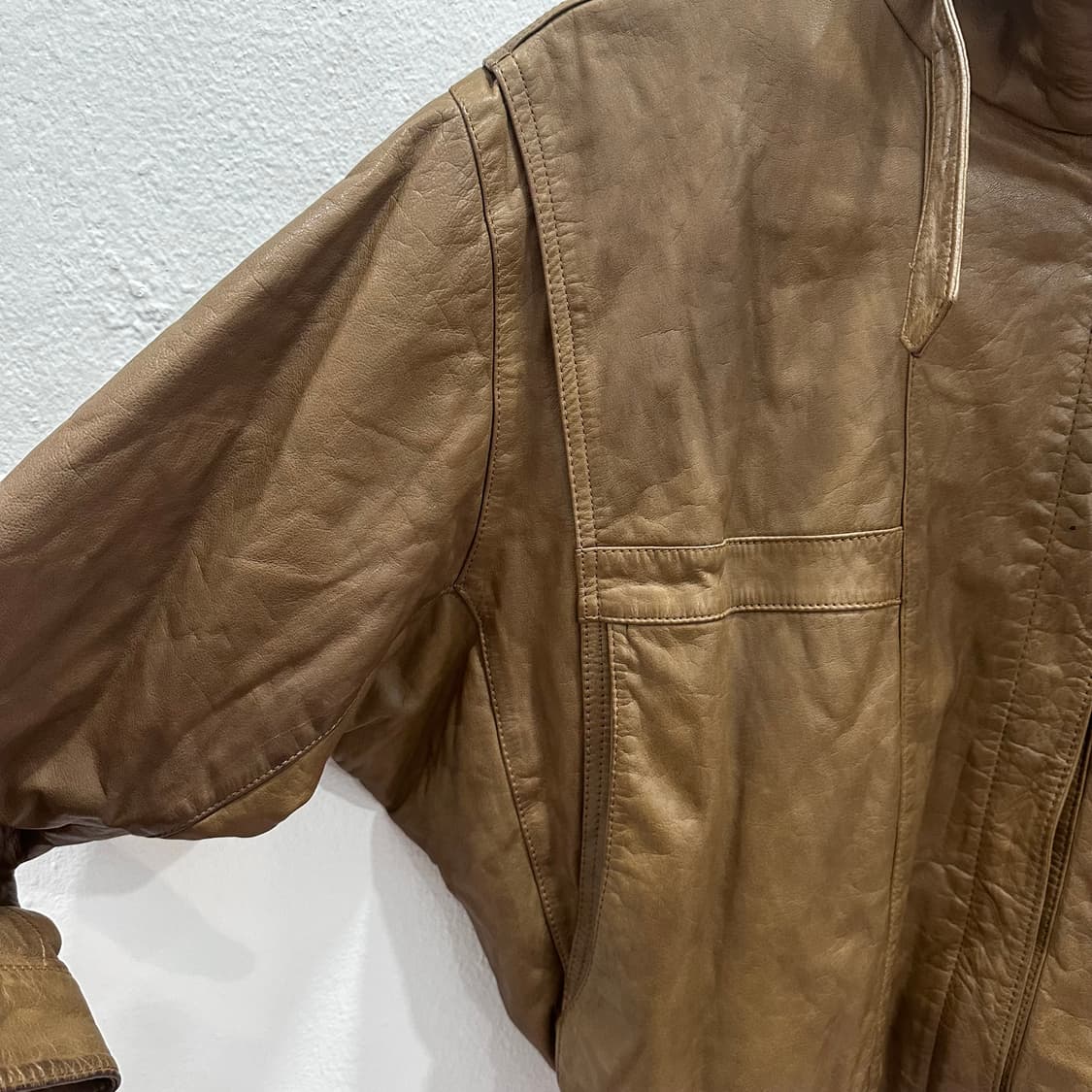 브라운 벨티드 램스킨 가죽 봄버 자켓M-L 상품이미지4