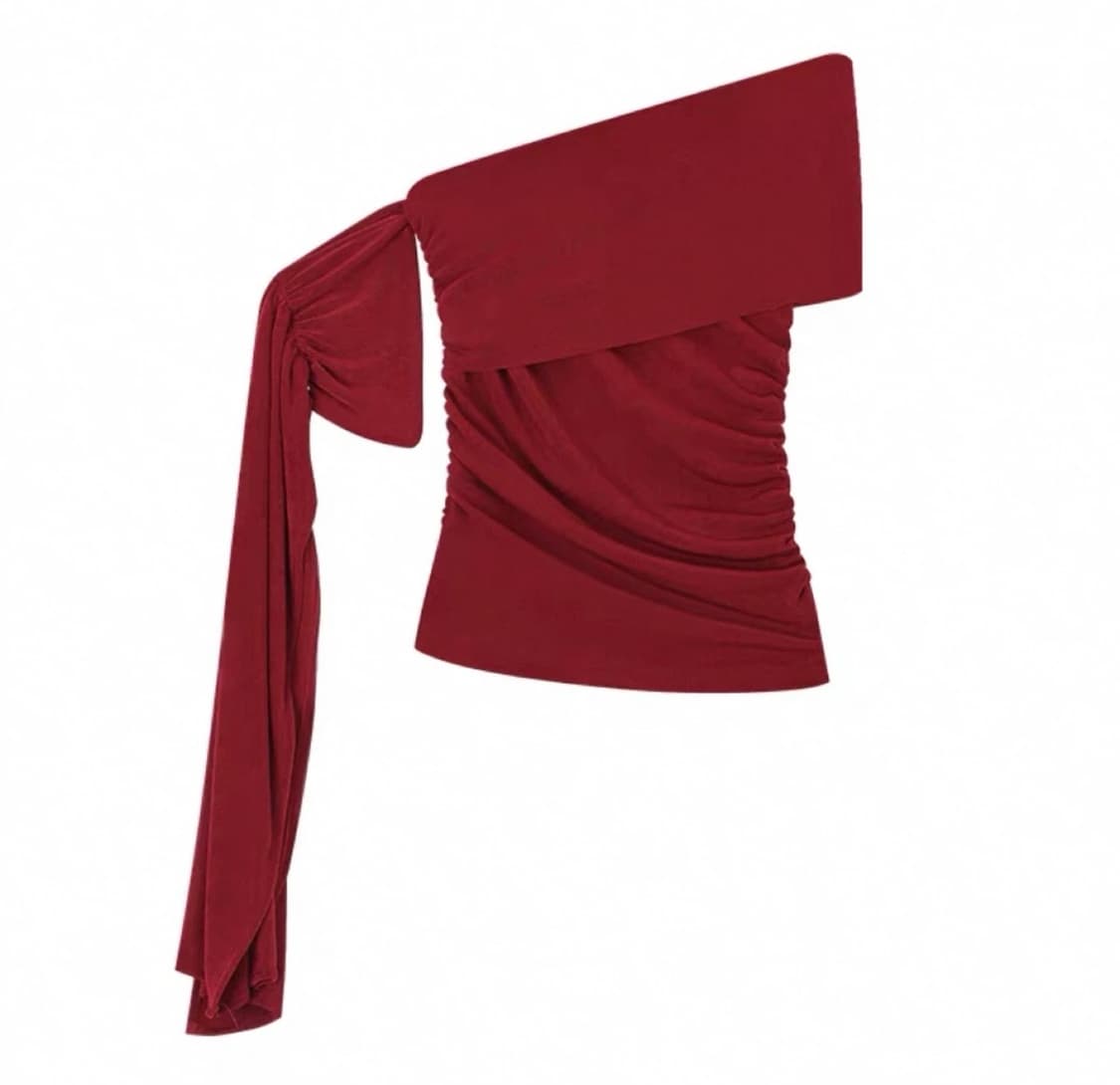 원숄더 리본 레드 티셔츠 상품이미지5