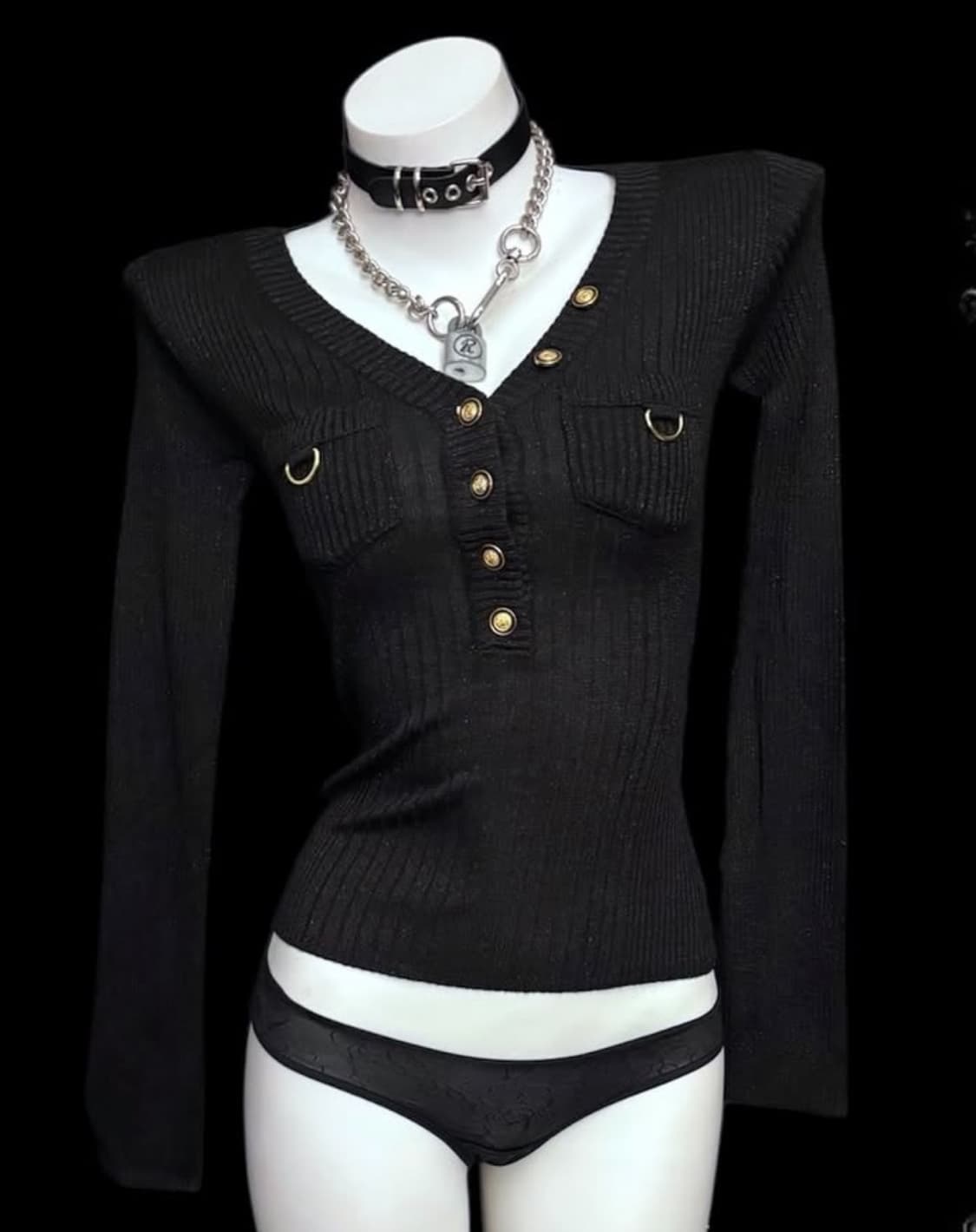 Gyaru Pearl Glitter Slim Fit Long Sleeve 상품이미지1