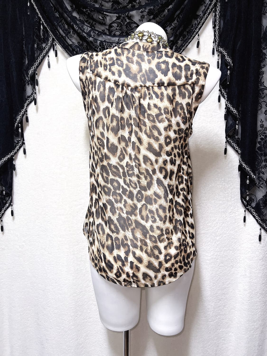 레오파드 호피 오네갸루 쉬폰 블라우스 나시 민소매 펑크 헤이세이 시부야 상품이미지8