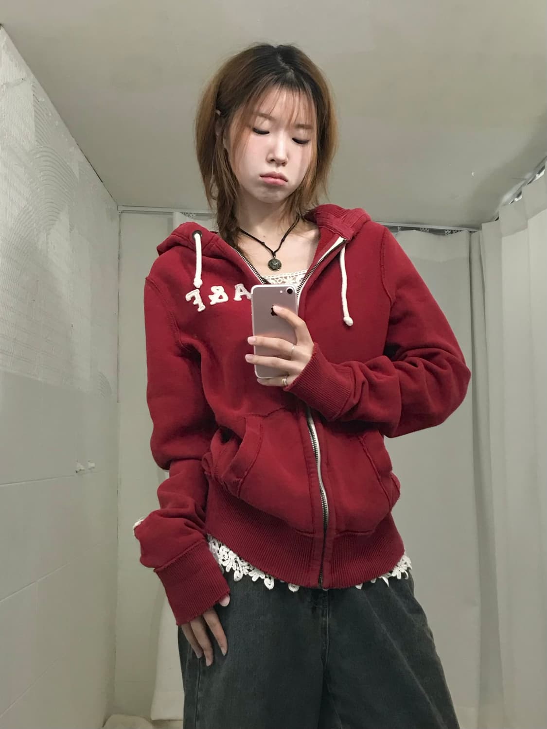 아베크롬비 딥 레드 레터링 아방핏 후드집업 상품이미지3