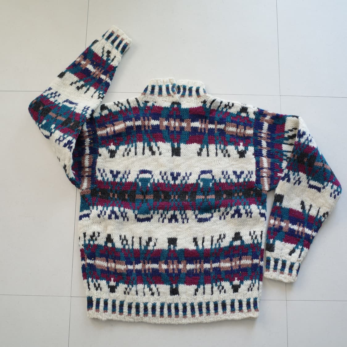 90s 울리치 에스닉 나바호 아즈텍 패턴 헤비 울 니트 (XL)  상품이미지6