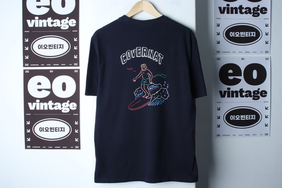 (L-XL) 커버낫 반팔 티셔츠 야자수 서핑 네이비 올드스쿨-H32965 상품이미지6
