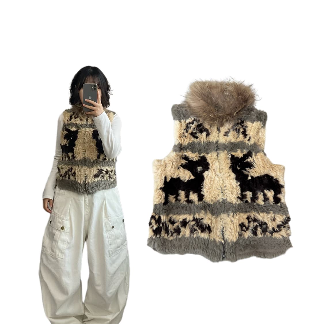 JPN 제팬 Y2K 퍼 코위찬 니트 베스트 상품이미지1