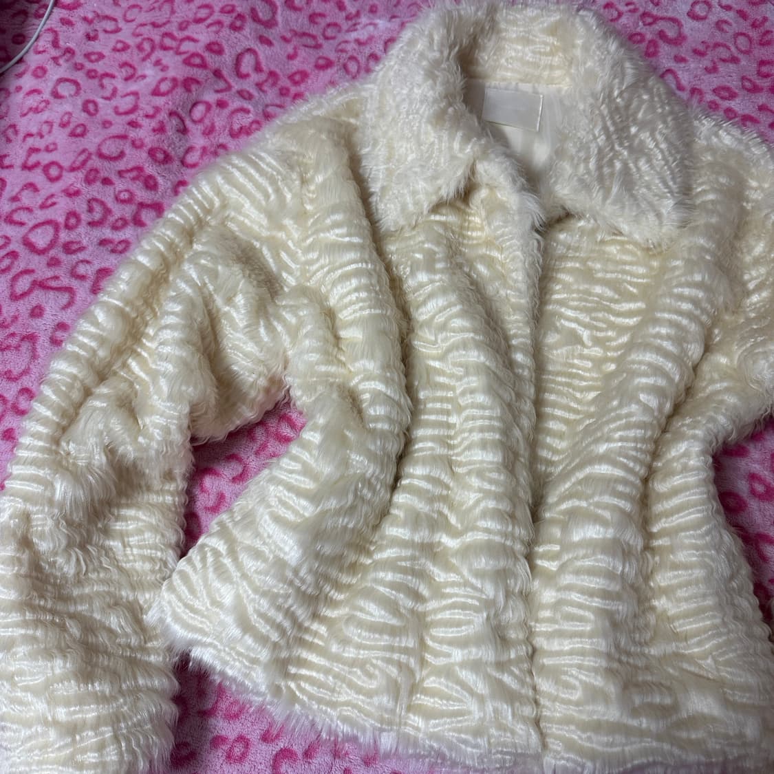 빈티지 갸루 퍼 지브라 화이트 아이보리 퍼 자켓 아우터 상품이미지2