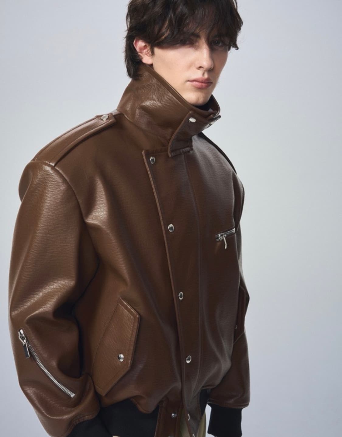 (95) SYSTEM 시스템옴므 파리컬렉션 레더 카라 집업 상품이미지2