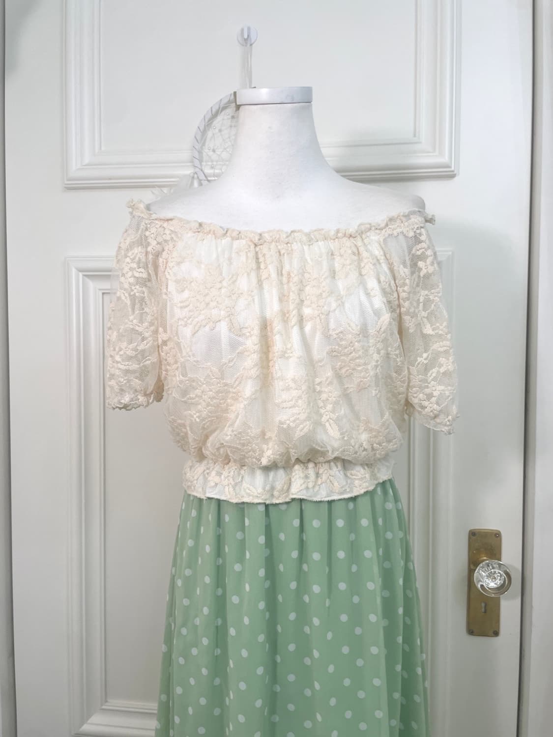 ivory lace off-sholder mint dot long opc 상품이미지9