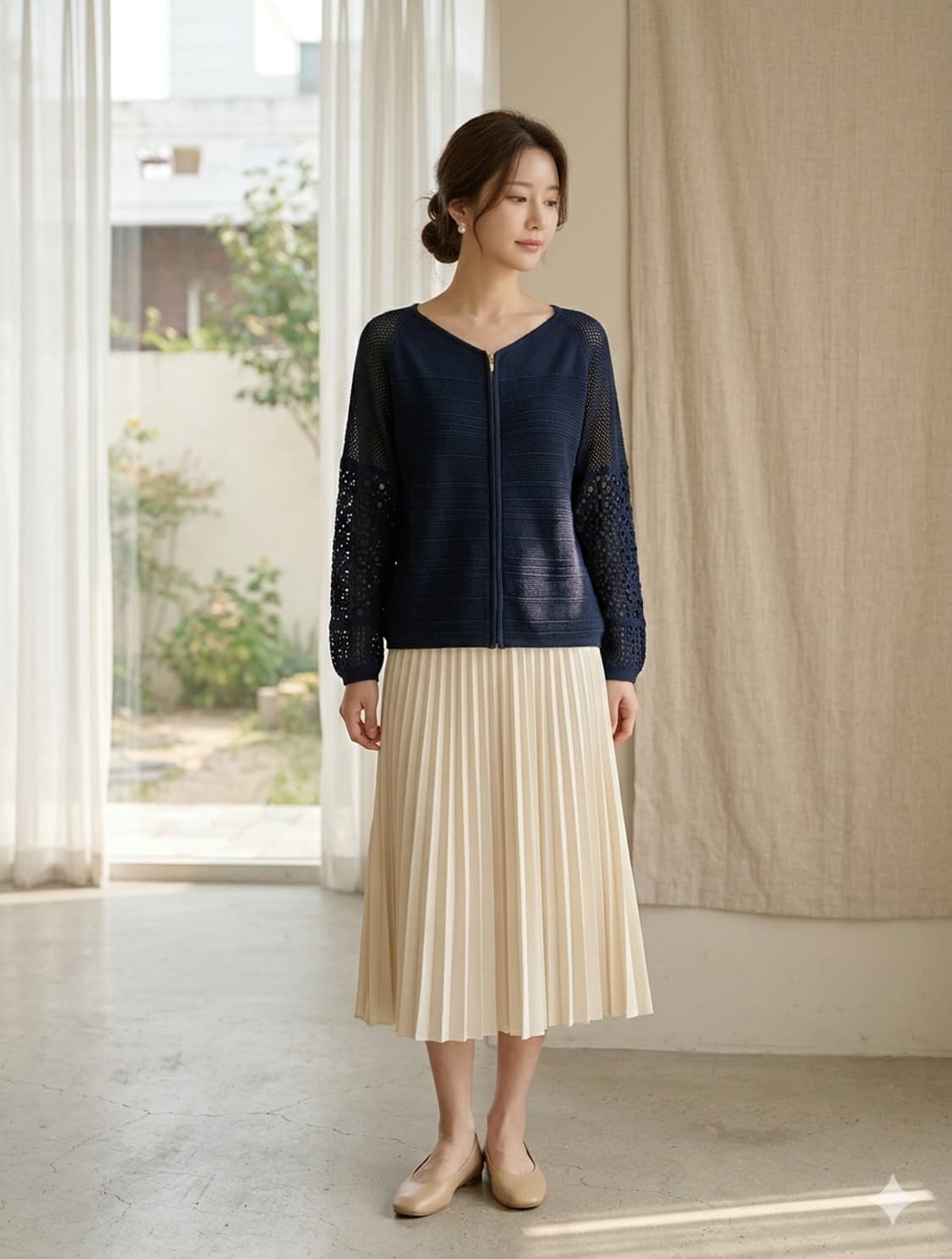 [무료배송] 올리브데올리브 네이비 펀칭 지퍼 가디건 M | 봄 간절기 상품이미지1