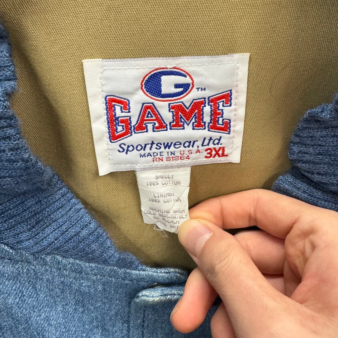 USA VTG 90s 빈티지 데님 바시티 그린 배색 워크 자켓 상품이미지6