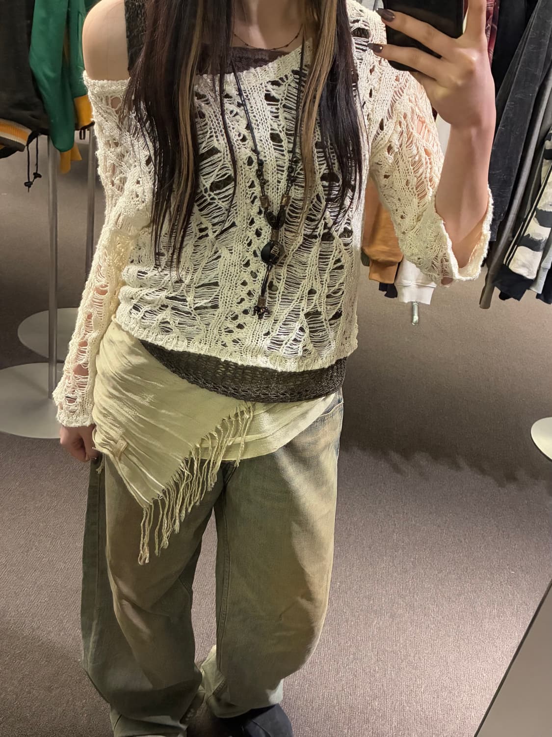 M)Japanese vintage 여성 그런지 아이보리 그물 니트 상품이미지1