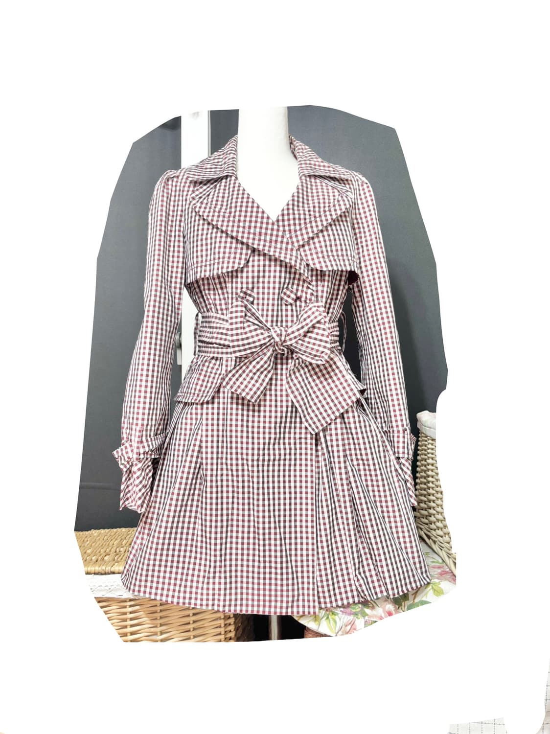  샤틴ㅡ 잔체크 트렌치 코트 M 새거수준 상품이미지1