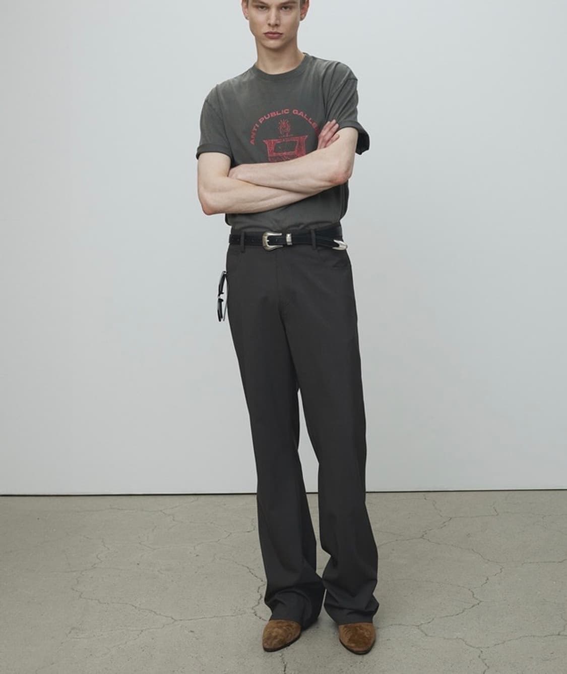 토니웩 스트라이프 플레어 팬츠 슬랙스 올리브 차콜 상품이미지1