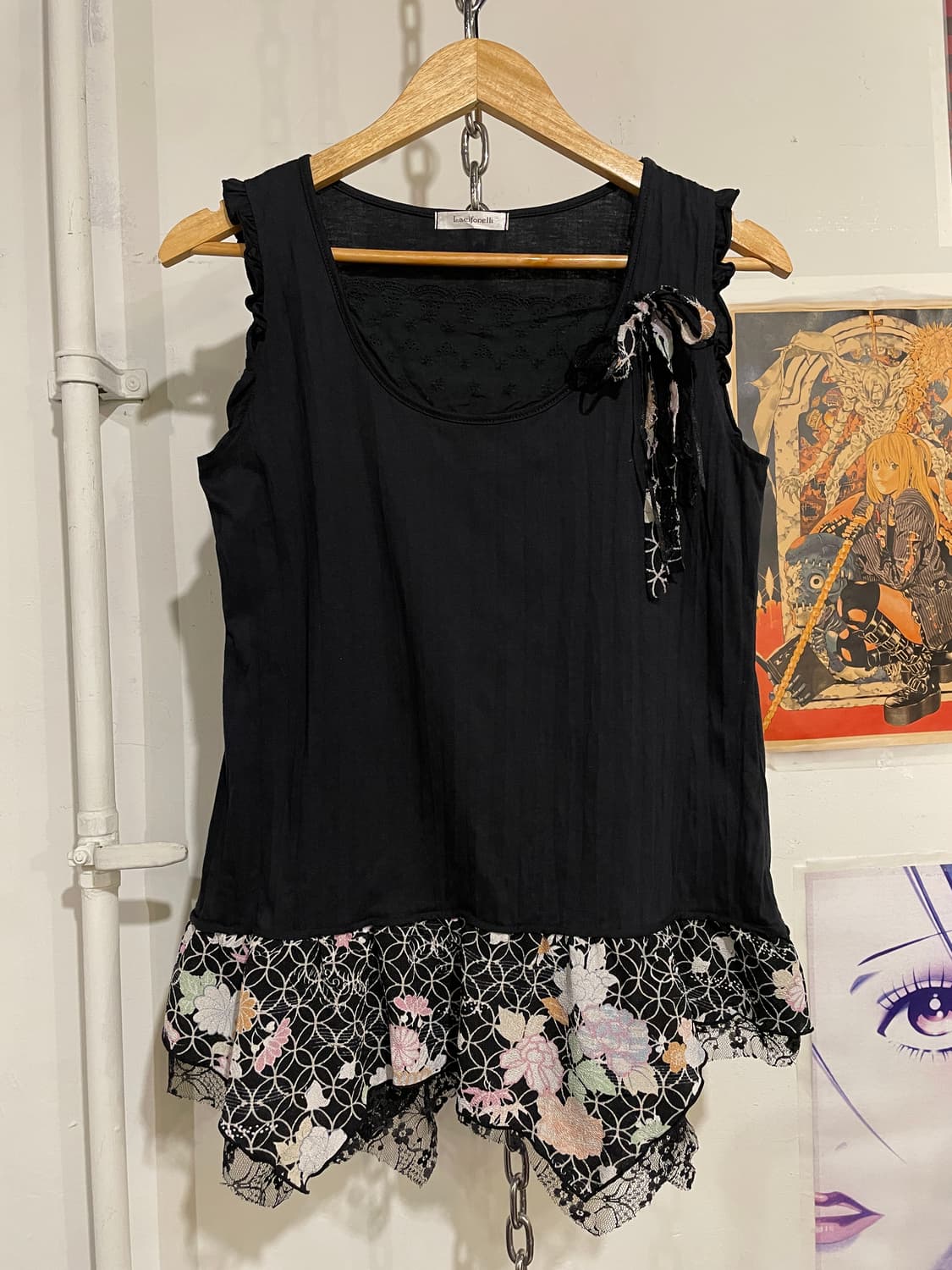 오리엔탈 레이스 리본 레이어드 블랙 슬리브리스 상품이미지1