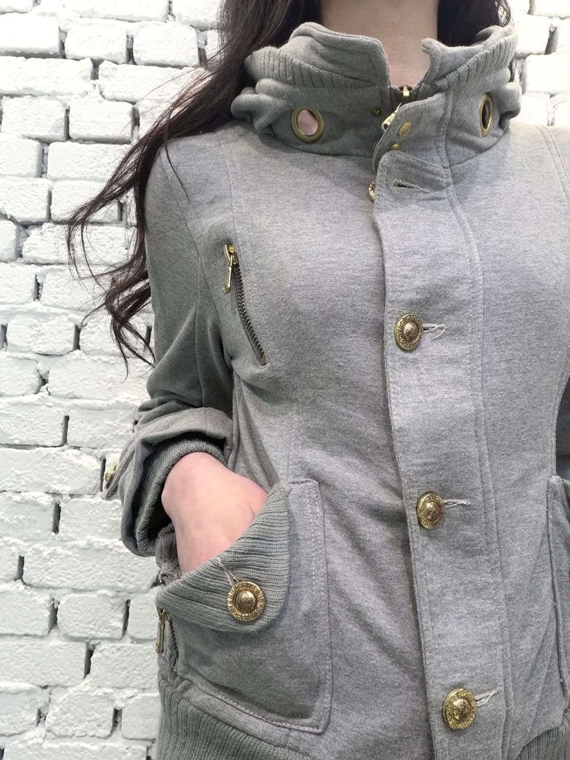 Gold Button Hooded Knit Jacket 상품이미지5