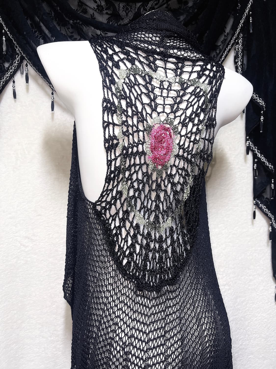 오리엔탈 페어리 모리 고딕 고스 펑크 뜨개 니트 플라워자수 로브 베스트 상품이미지1