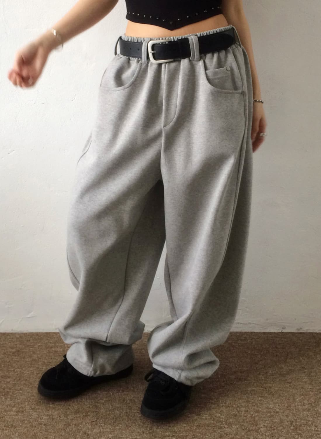 와이드 핏 코튼 벨트 트레이닝 팬츠 (새상품) 상품이미지2