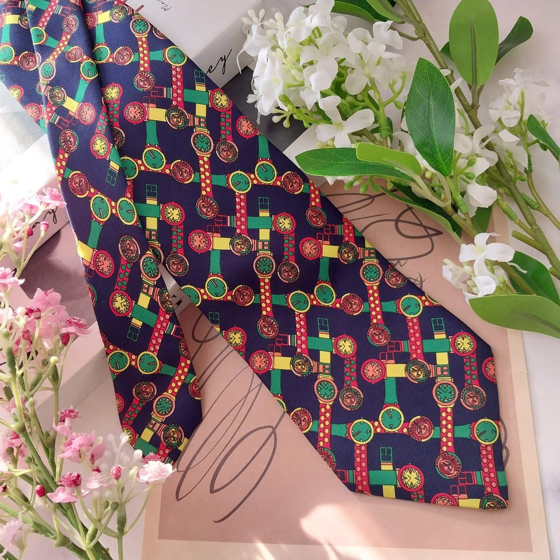 베네통 실크 네이비 워치 모티브 넥타이 9.3cm A+등급 K5149 상품이미지3