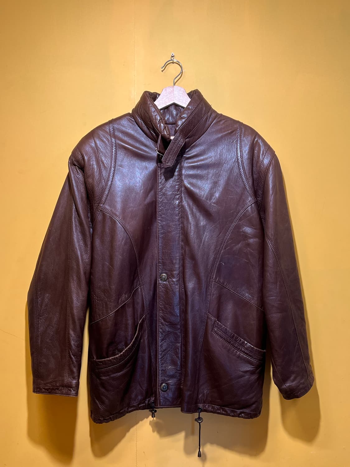 천연가죽 하이넥 레더 자켓 브라운 상품이미지1