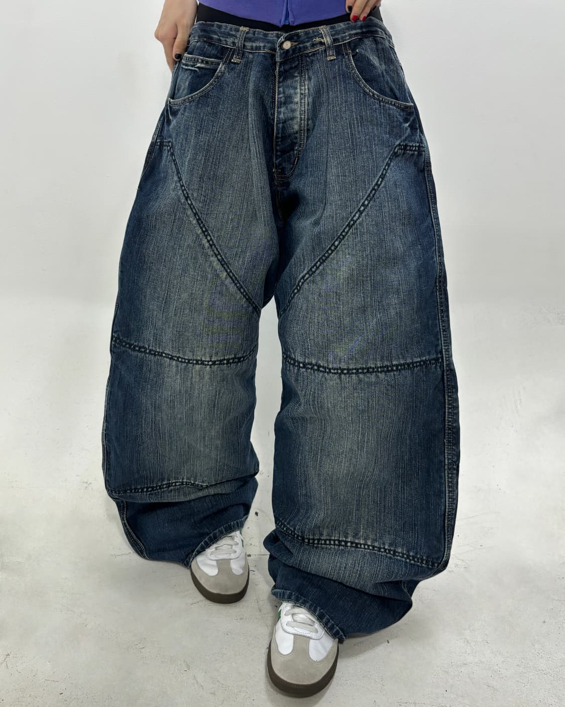 90s 올드스쿨 빈티지 오버와이드 진청 절개 팬츠 상품이미지2