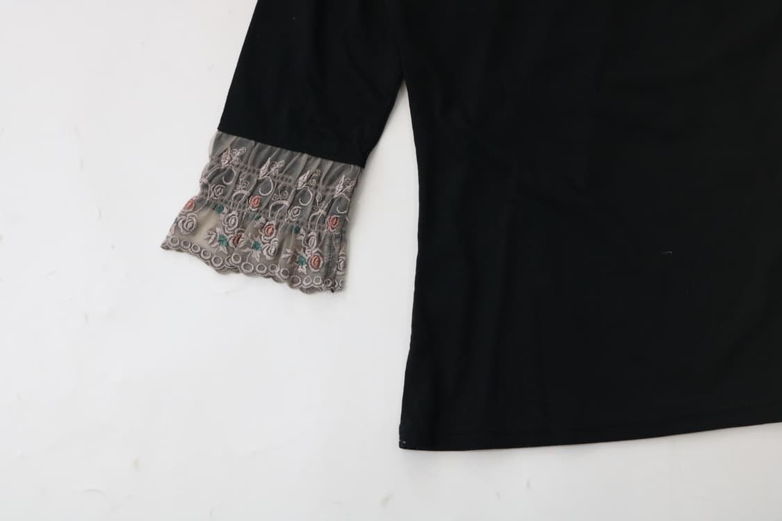 axes femme 엑세스 팜 빈티지 로즈 자수 레이스 프릴 티셔츠 M 상품이미지8