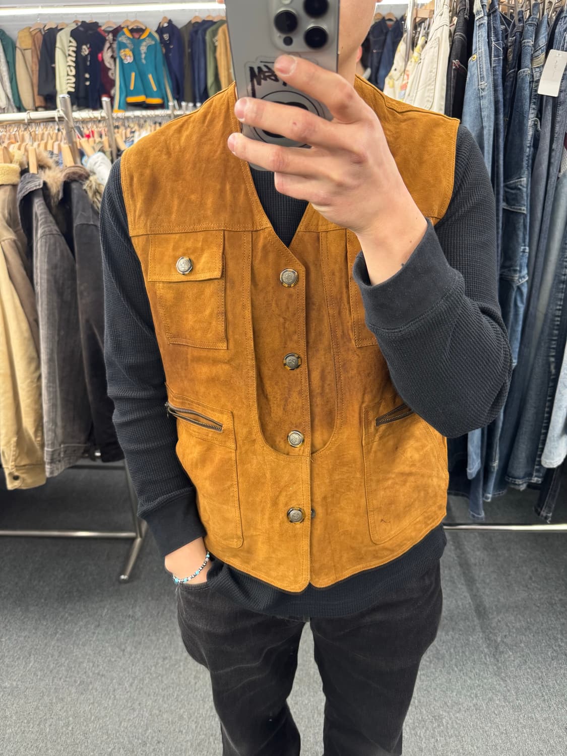 OS)아메리칸 빈티지 램스킨 브라운 웨스턴 베스트 상품이미지1