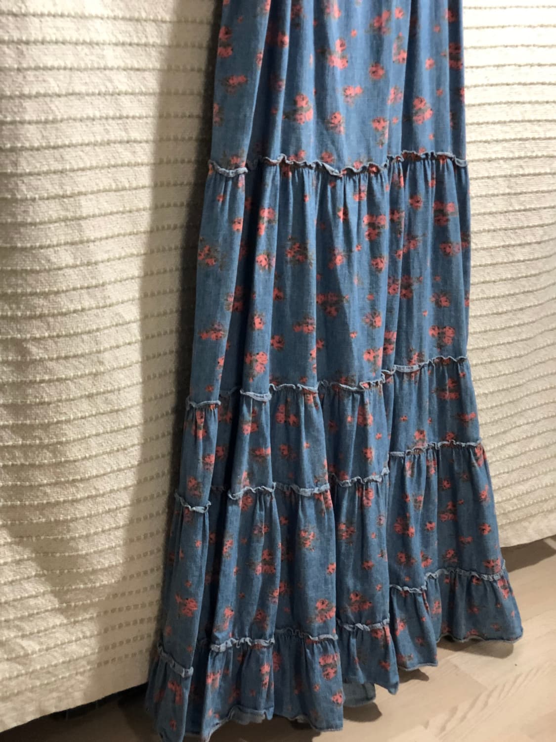 빈티지 가슴 밴딩 플라워 패턴 데님 롱 모리걸 원피스 상품이미지5