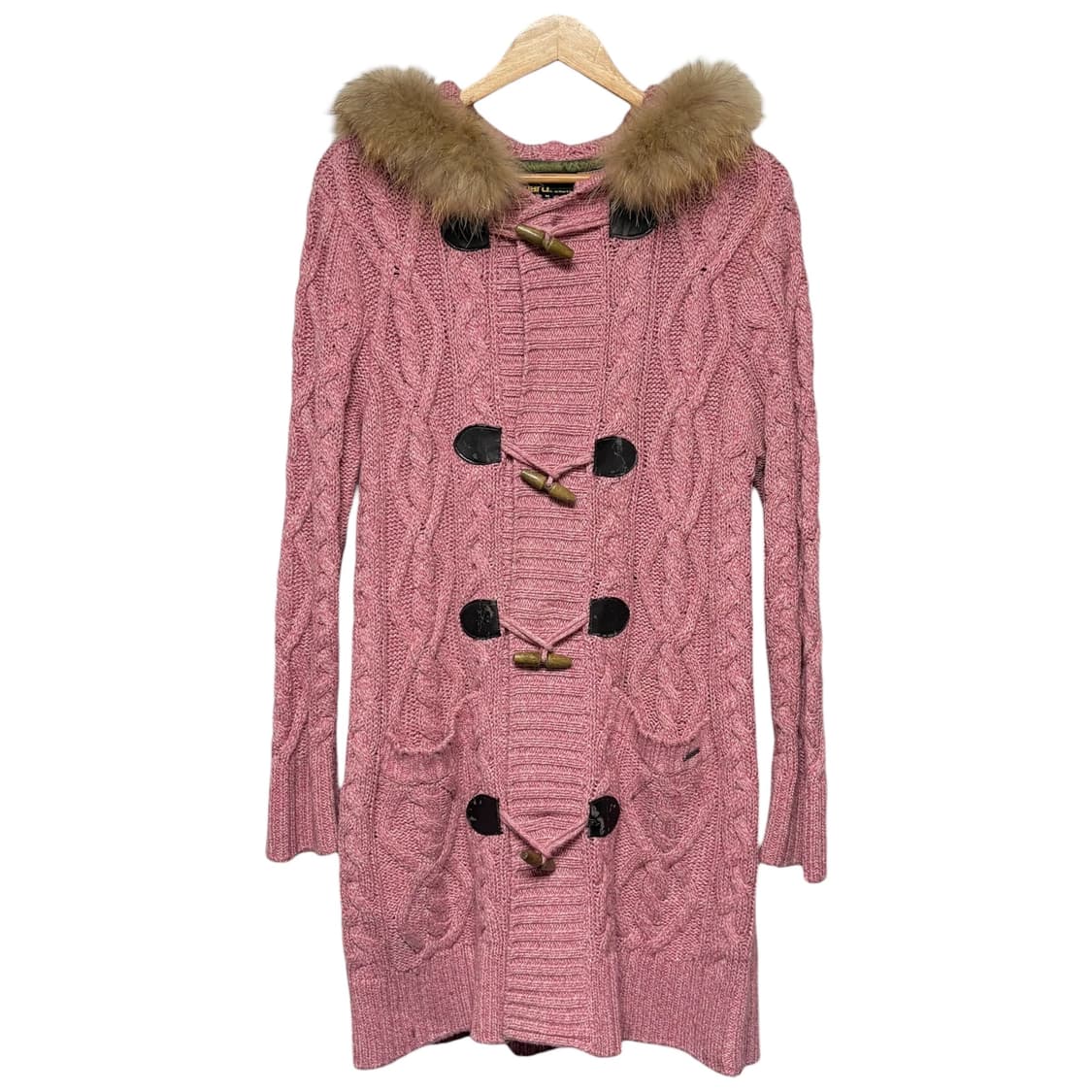 3726 핑크 퍼 떡볶이 니트 후드 가디건 상품이미지1