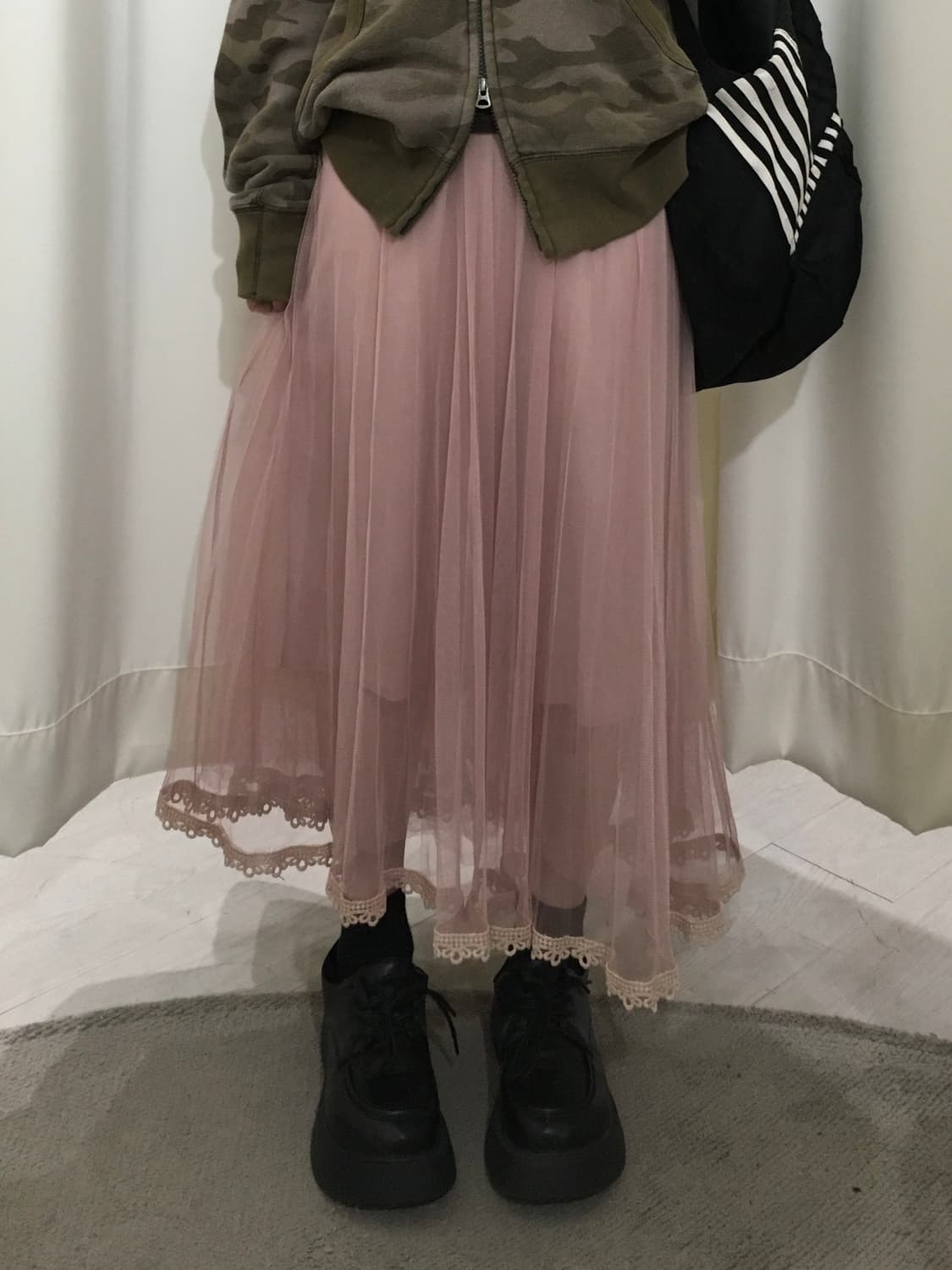 pink lace sheer tulle skirt 상품이미지1