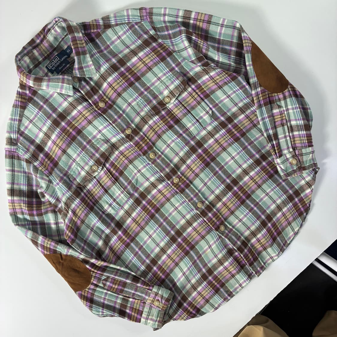 Polo 폴로 랄프로렌 플란넨 엘로우 스웨이드 패치 셔츠 상품이미지2