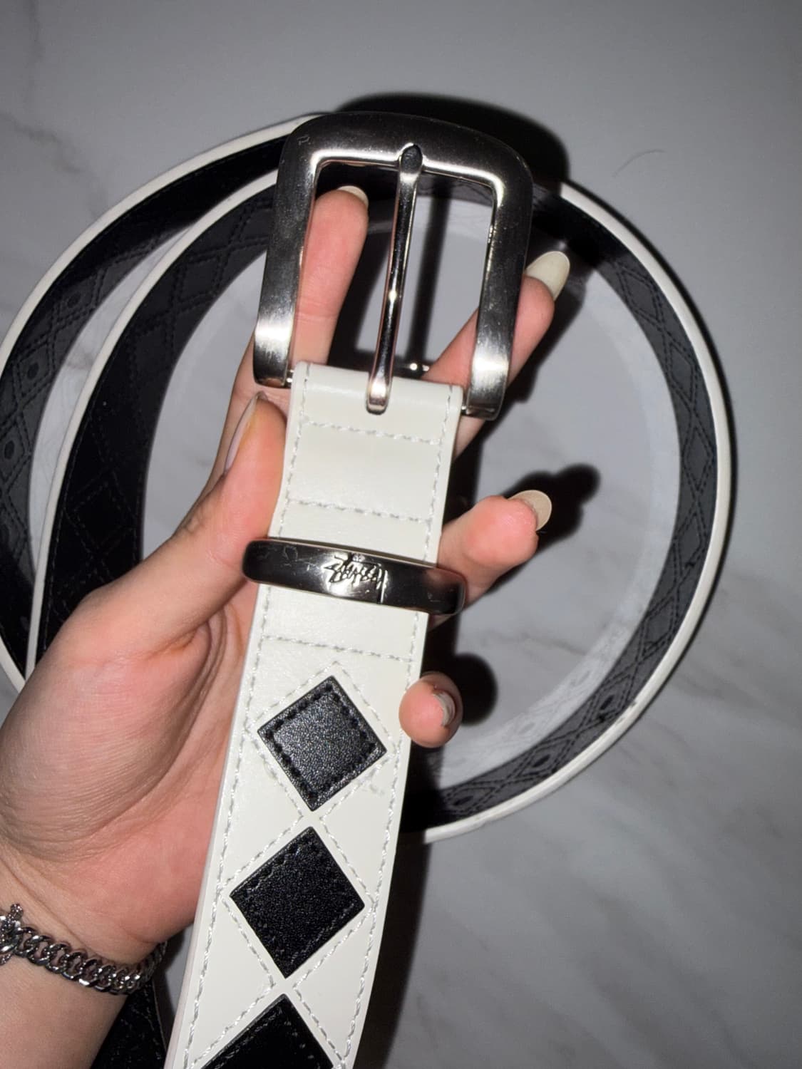 스투시 아가일 스티치 레더 벨트 크림 상품이미지2