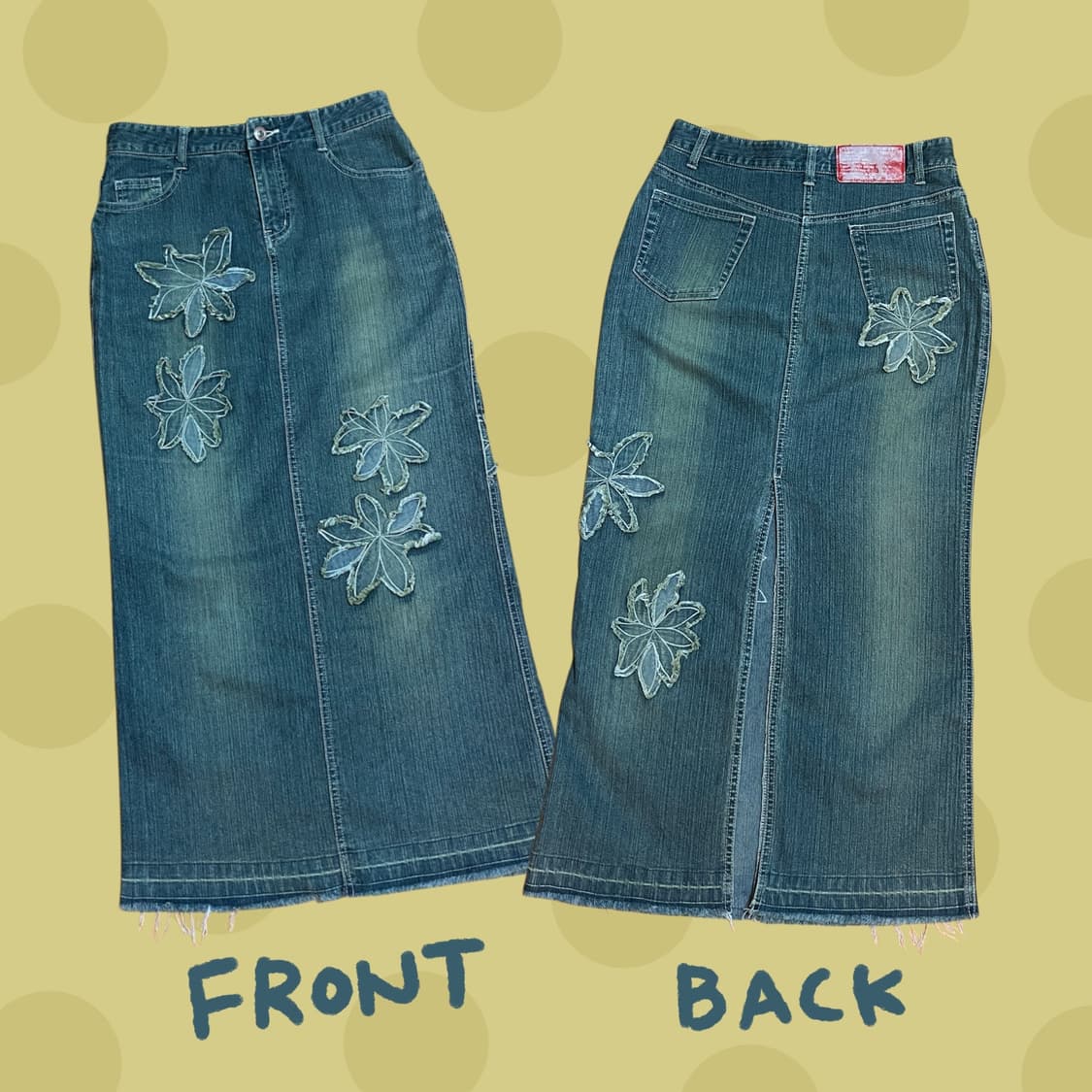 빈티지 플라워 장식 데님 롱스커트 상품이미지2