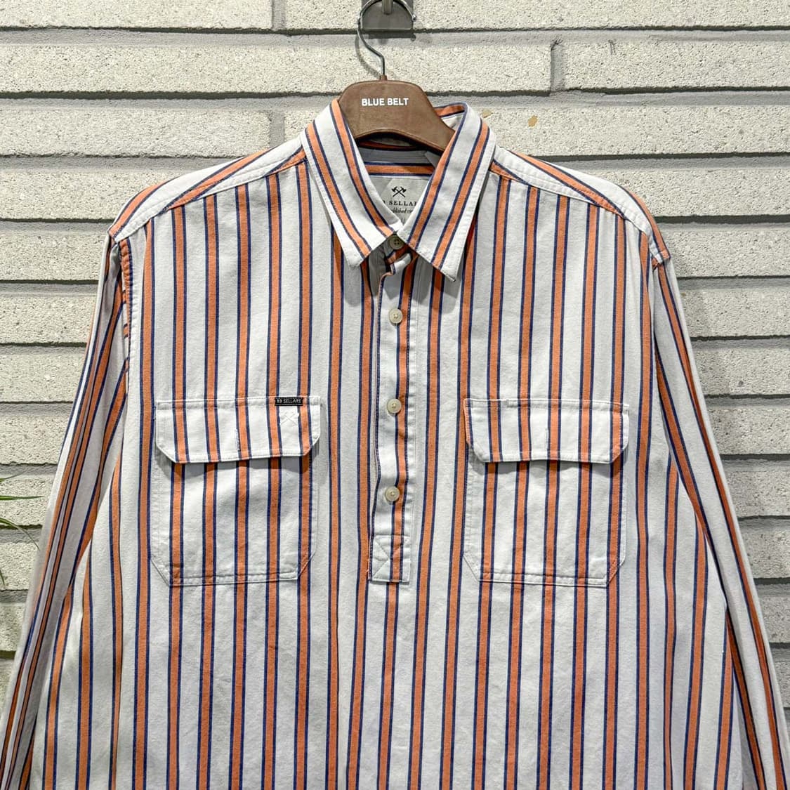 USA VINTAGE 하프플라켓 스트라이프 셔츠 투포켓 디테일 오렌지 상품이미지3