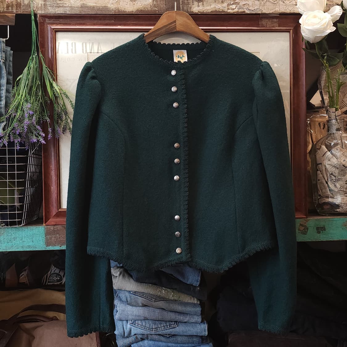 90s 울 트위드 자켓 프렌치 울 자켓 오스트리아 티롤자켓 빈티지 그린 상품이미지1