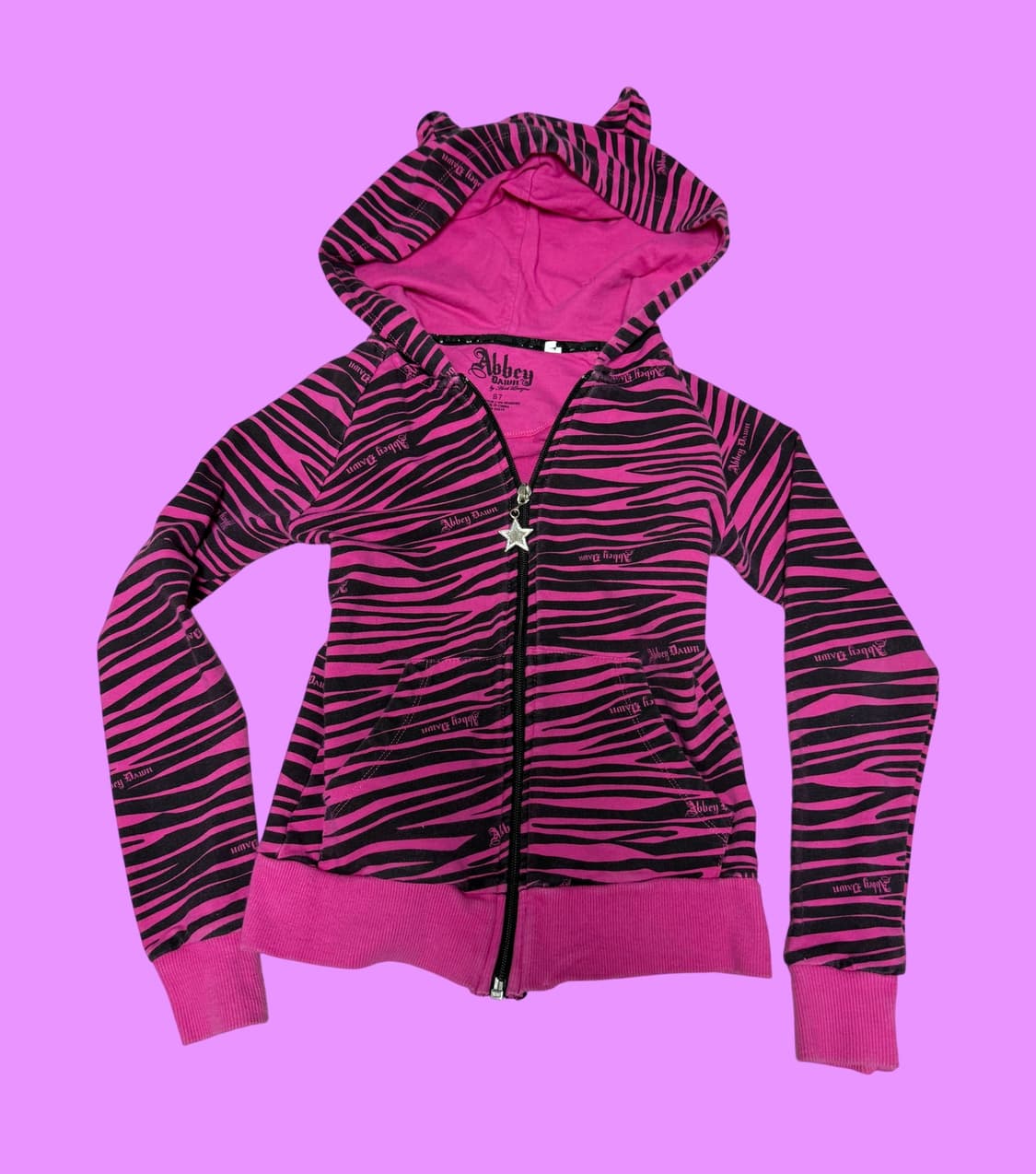 abbey dawn 핑크 지브라 고양이귀 후드집업 상품이미지1