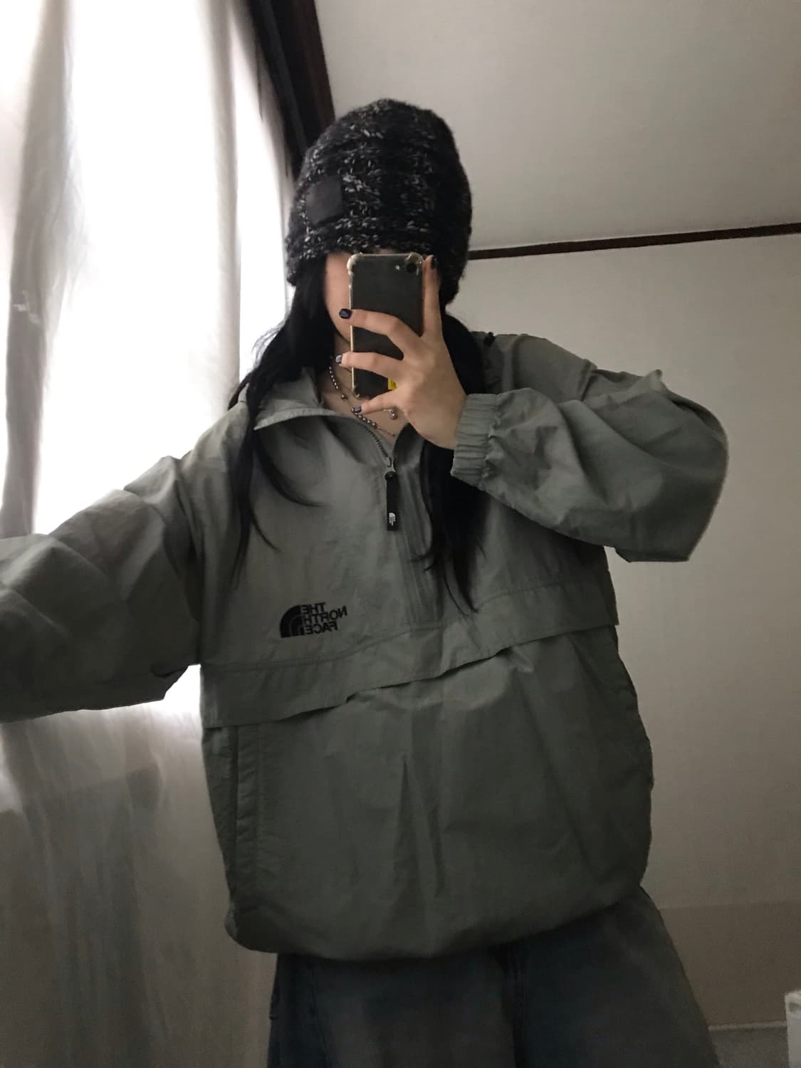 노페 카키 바람막이 고프코어 반집업 상품이미지1