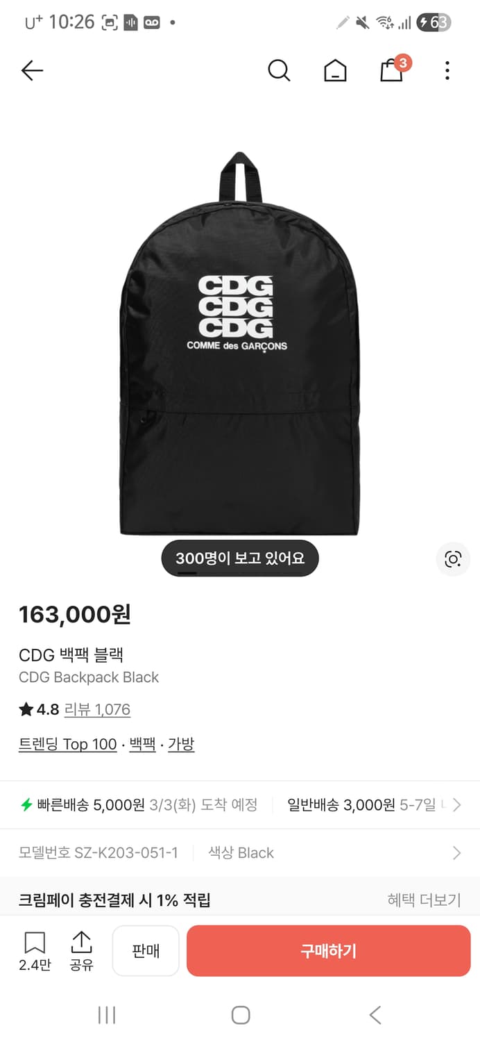CDG 백팩 상품이미지1